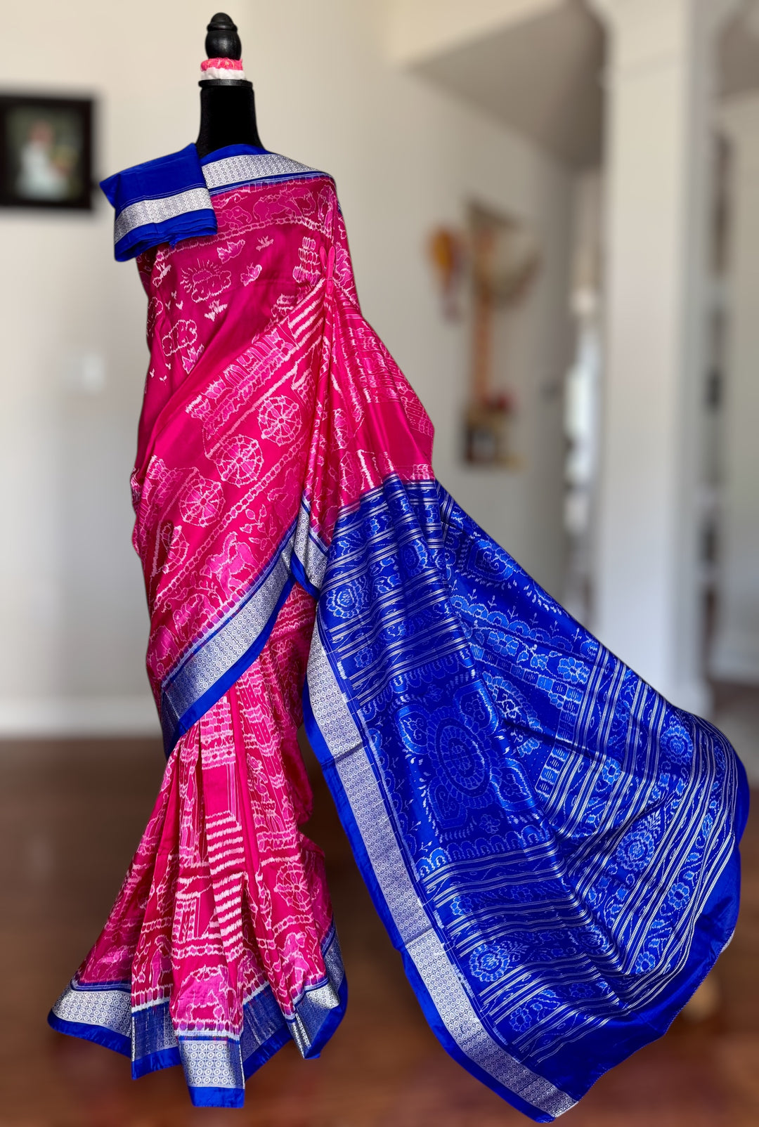 Large Konark Motif unique handwoven Sambalpuri ikat pure silk saree|Odisha Weaves|