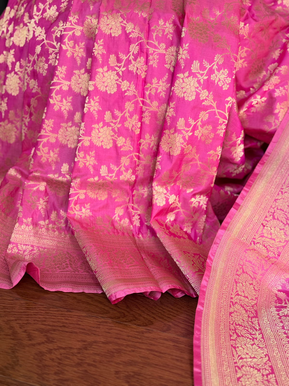 Pink Banarasi handwoven pure silk with floral jaal work