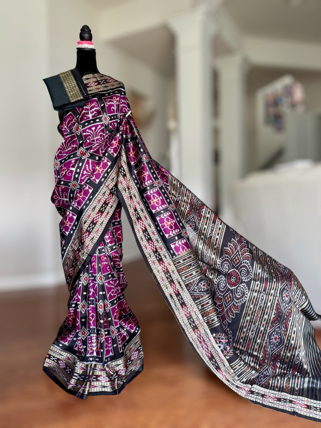 Handwoven Pure Silk ikat Khandua Saree Magenta|Mishrita |Odisha Weaves