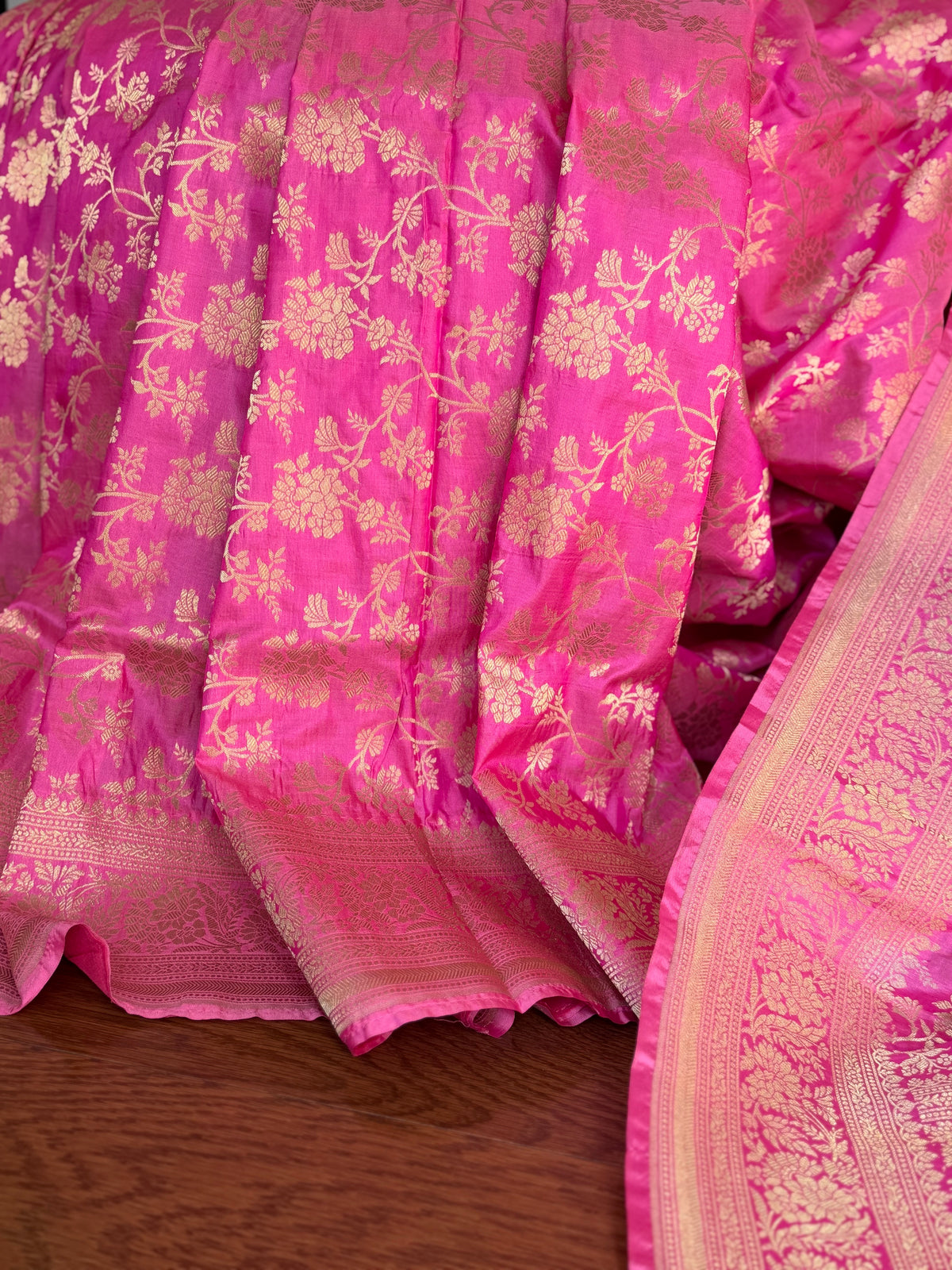 Pink Banarasi handwoven pure silk with floral jaal work