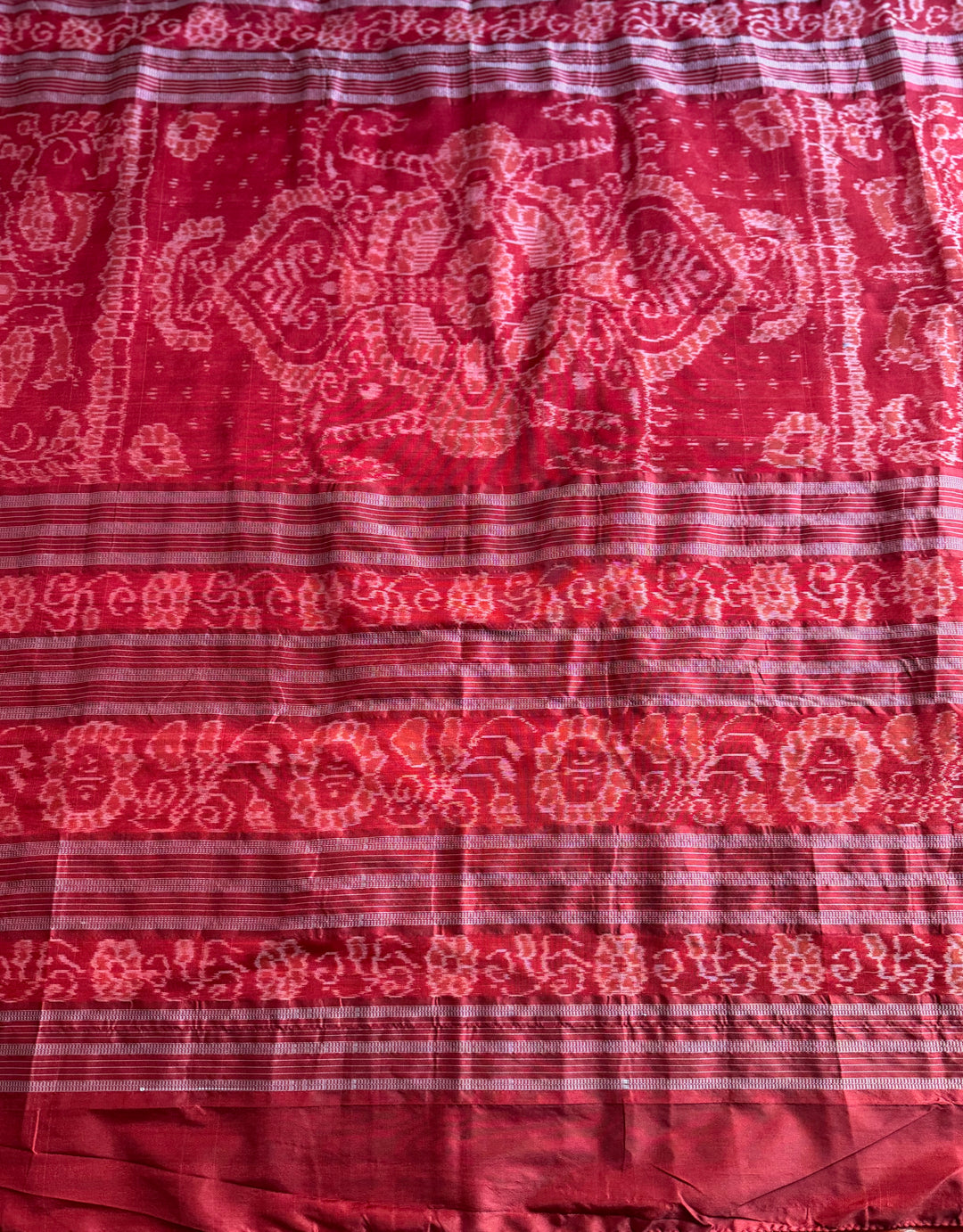 Dark Coral Red handwoven Sambalpuri Ikat Silk saree |Odisha Weaves