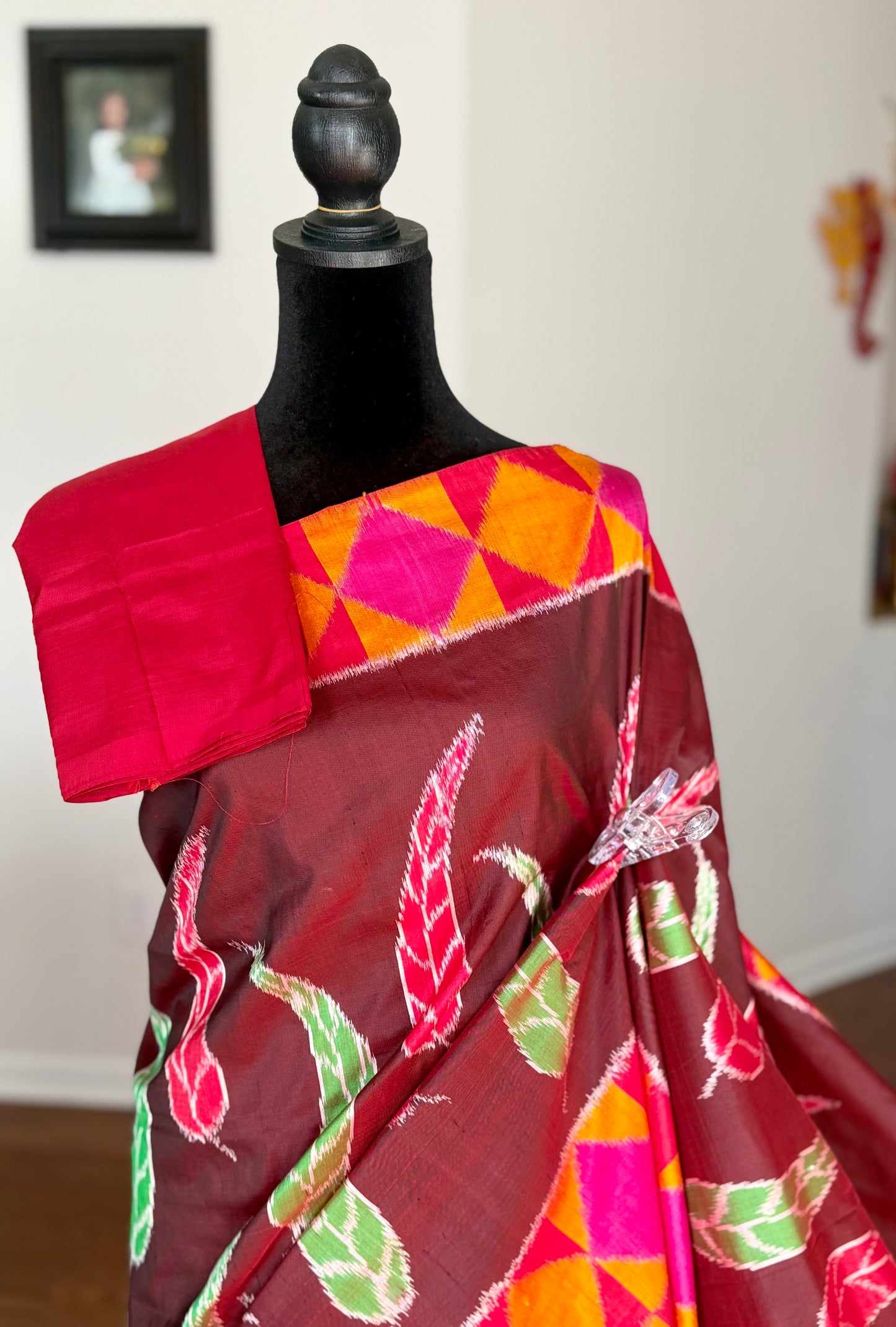 Elegant handwoven Pochampally ikat pure silk saree