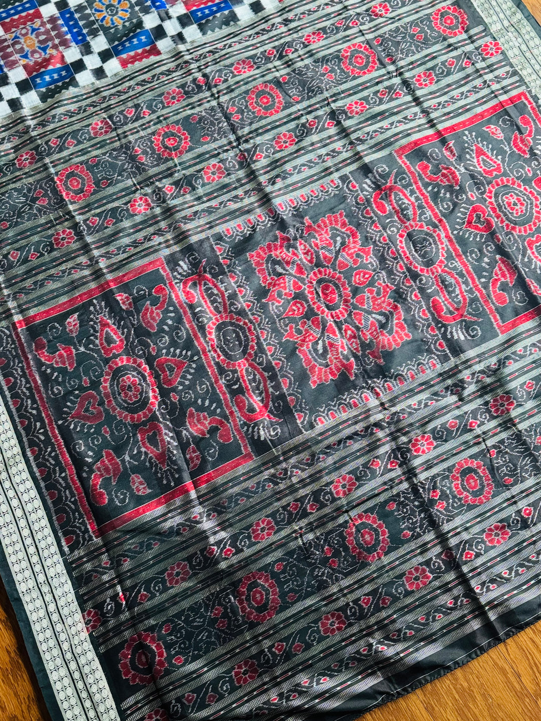 Handwoven Utkal Laxmi Sambalpuri ikat pure silk saree, Maroon Ikat pallu|Odisha Weaves|