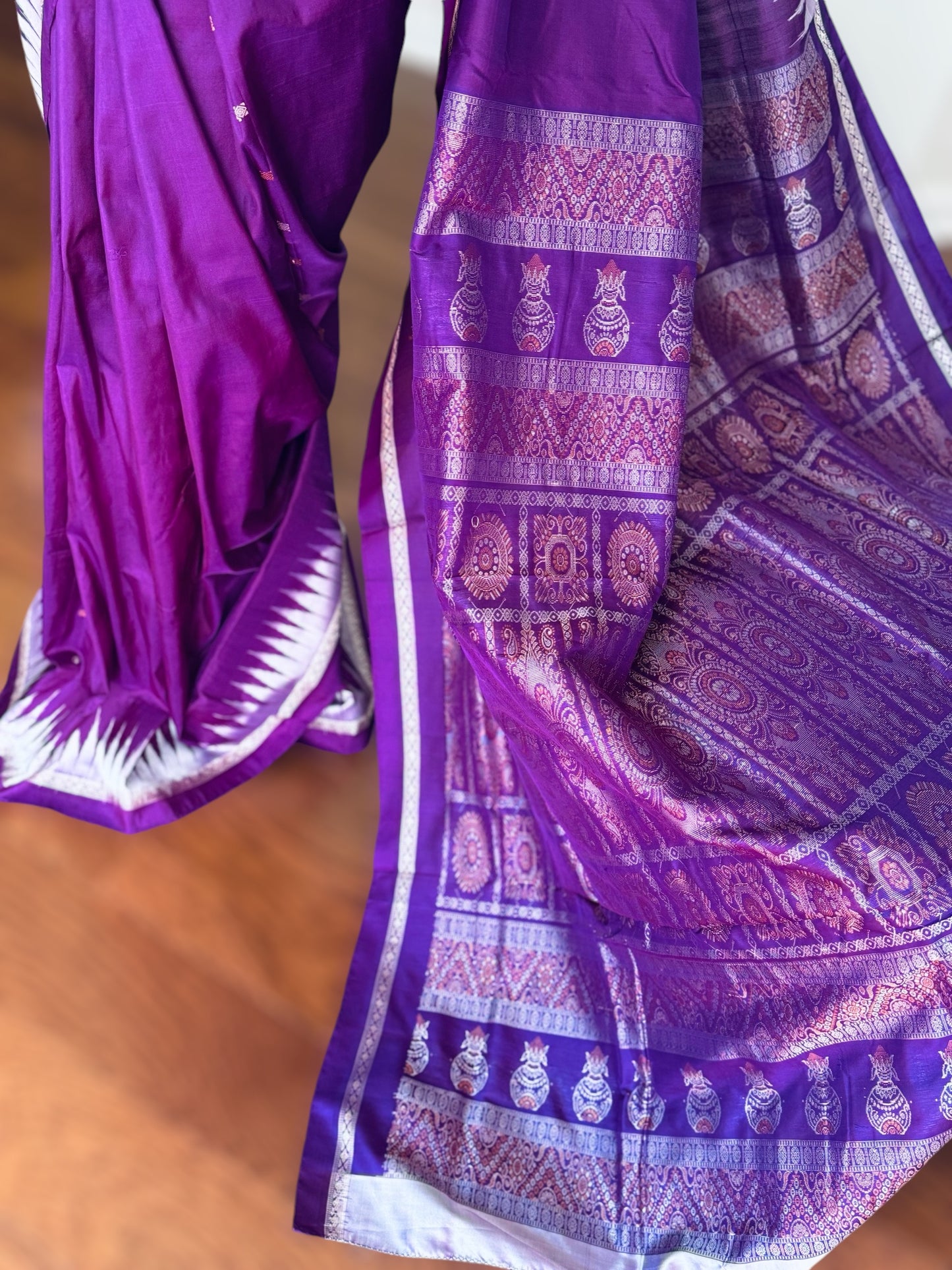 Purple Bomkai Pure Silk Saree