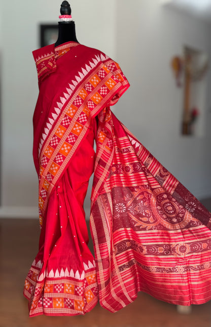 Elegant Ikat khandua pure silk saree with pasapali border