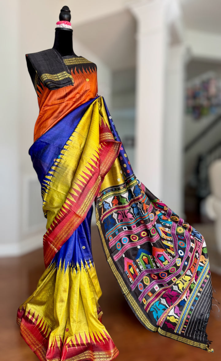 Gopalpur Handwoven Tussar Silk Saree with Dolabedi Pallu - Traditional Indian Saree|Odisha weaves