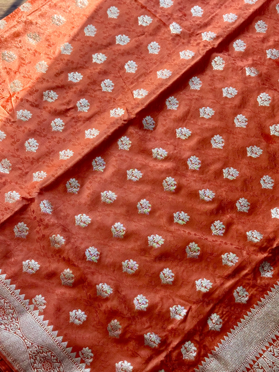 Banarasi Semi Mashru Silk Orange color Saree|Value Vogue