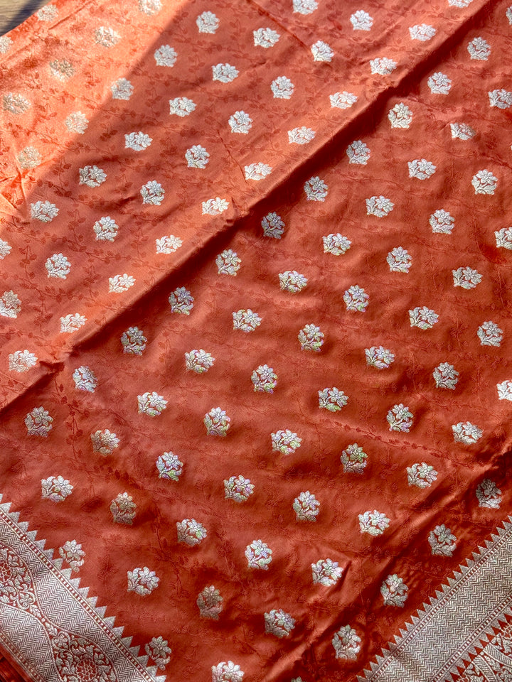 Banarasi Semi Mashru Silk Orange color Saree|Value Vogue