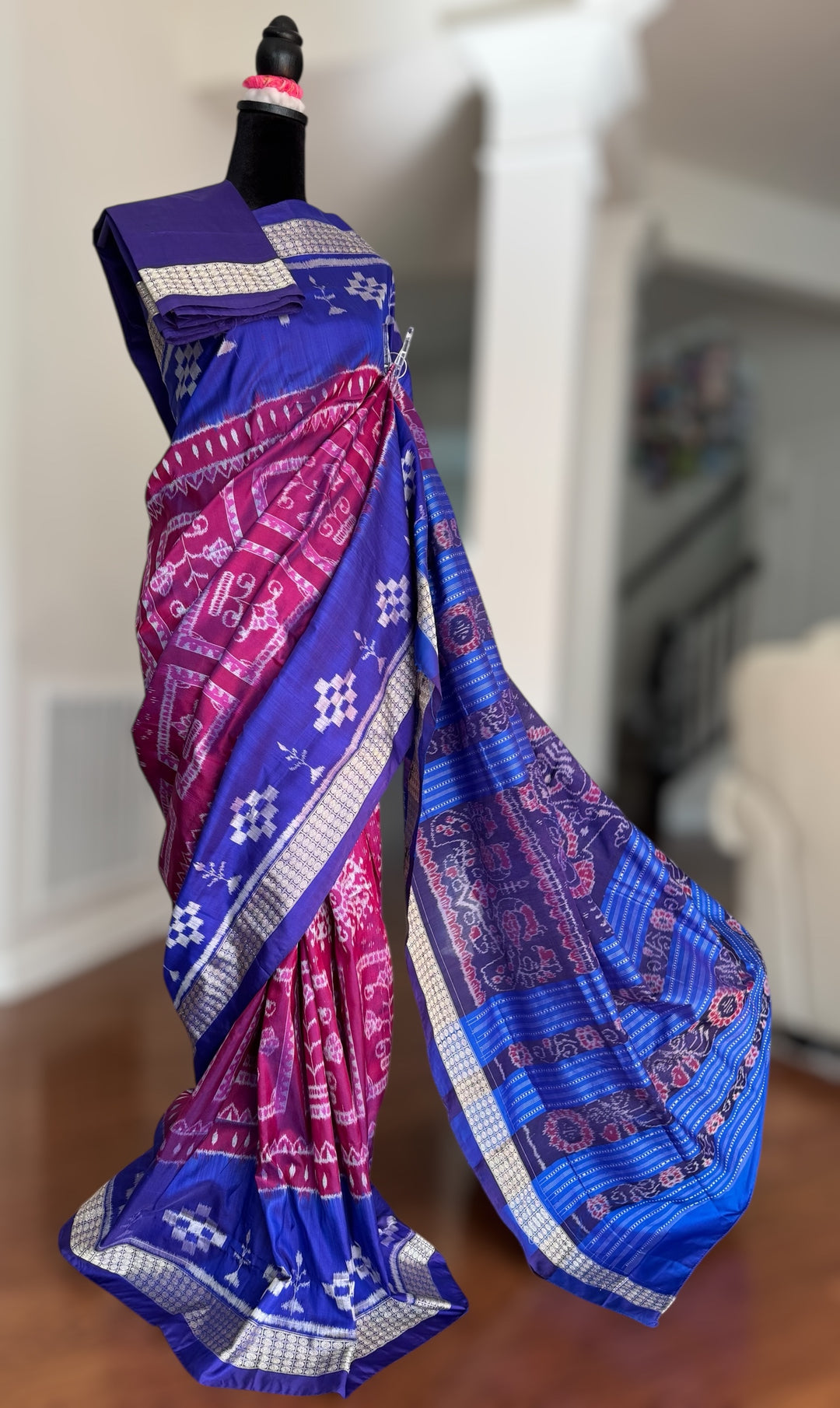 Pink handwoven Sambalpuri Ikat Silk saree |Odisha Weaves