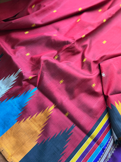 Maroon Berhampuri Pure Silk Saree with multi color Double pallu