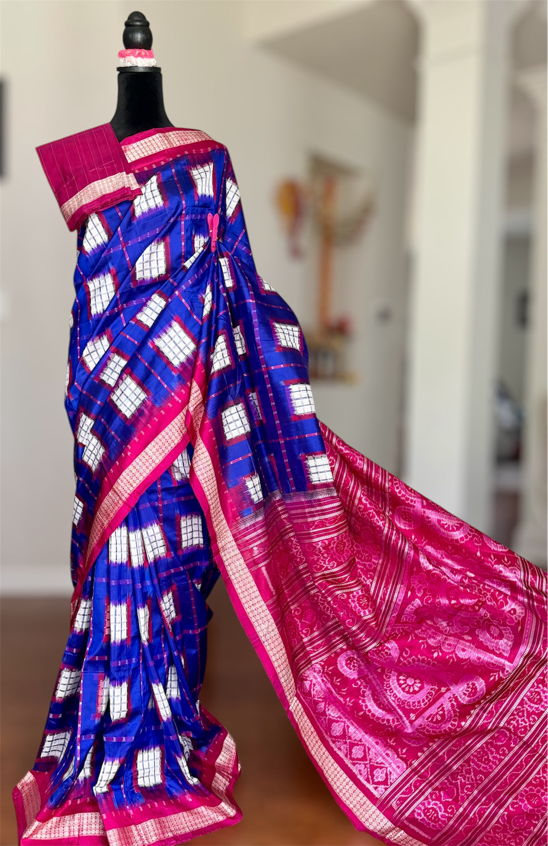 Handwoven Royal Blue Aswini Sambalpuri Double ikat pure silk saree|Odisha Weaves|