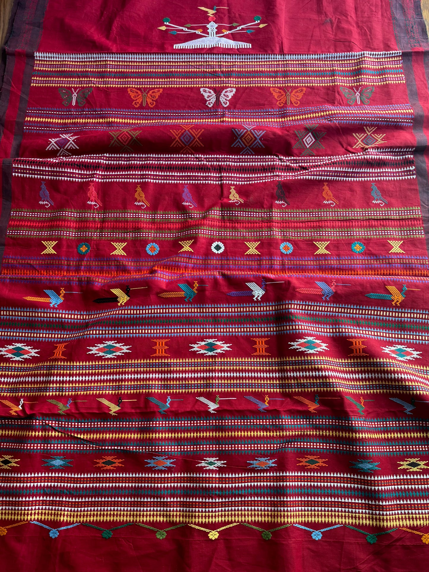 Maroon-ish Red Original Ganjam Bomkai Cotton Saree from Odisha Weaves