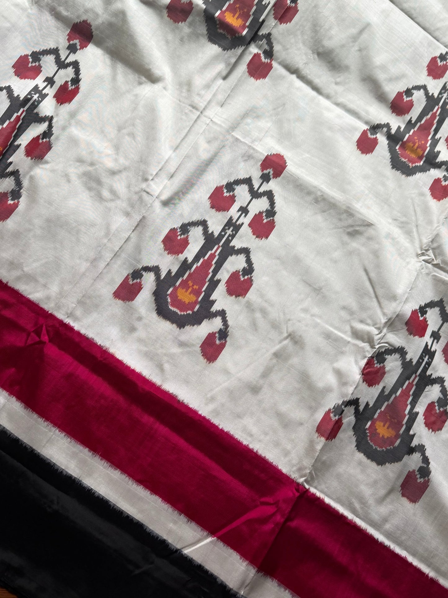 Cambodian inspired Pochampally handwoven double ikat pure silk saree| offwhite base| Sweta