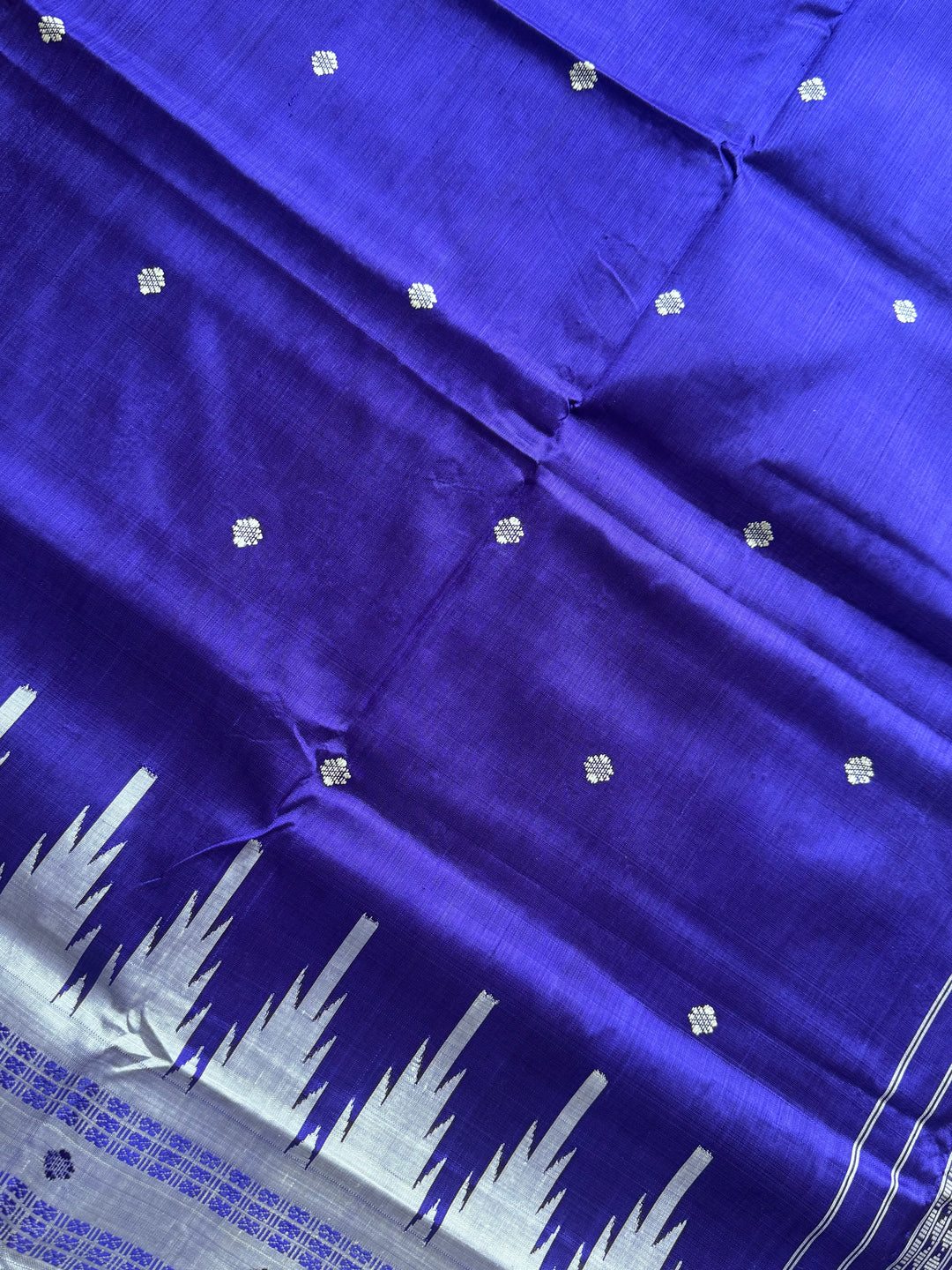 Indigo color traditional weaving Berhampuri Pure Silk Saree with Double pallu