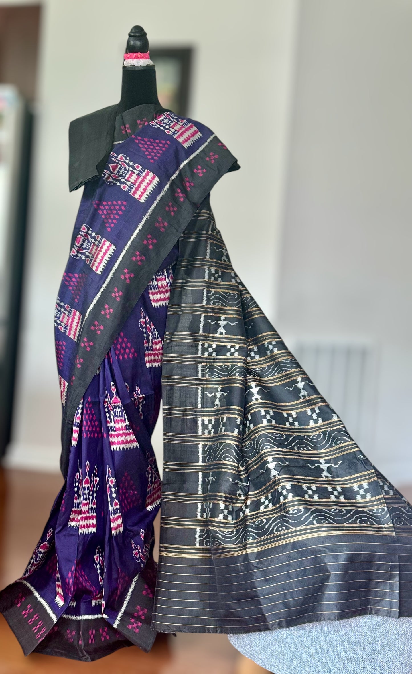 Purple color  Tribal Dance theme Contemporary Ikat Pure Silk Saree|Odisha Weaves