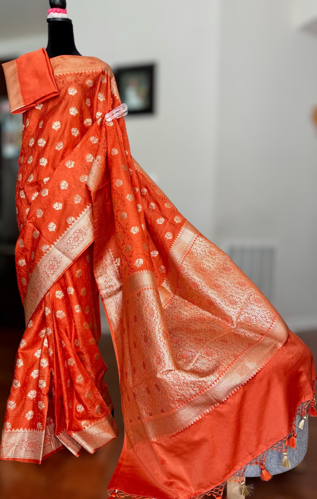 Banarasi Semi Mashru Silk Orange color Saree|Value Vogue