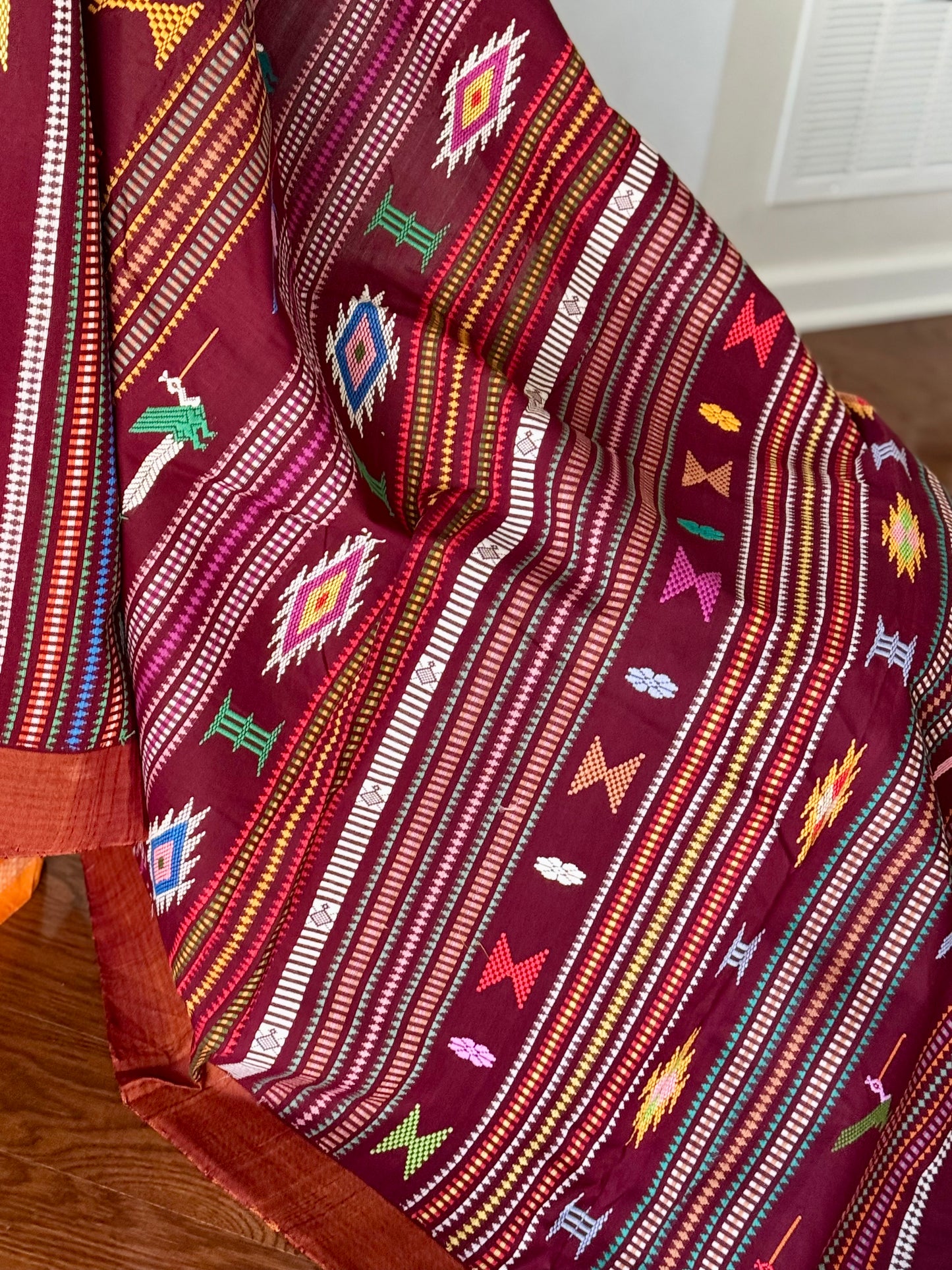 Maroon Original Ganjam Bomkai Cotton Saree from Odisha Weaves
