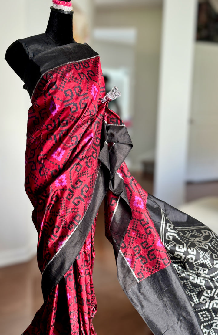 Maroon-ish red contemporary ikat from Odisha Weaves