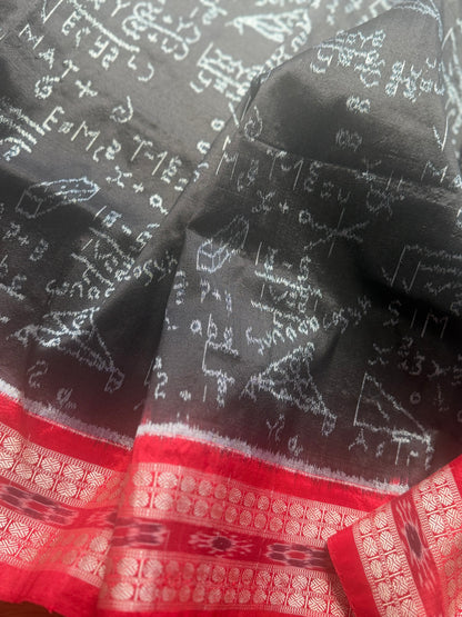 Handwoven Mathematical equations and formula Sambalpuri Double ikat pure silk saree|Odisha Weaves|