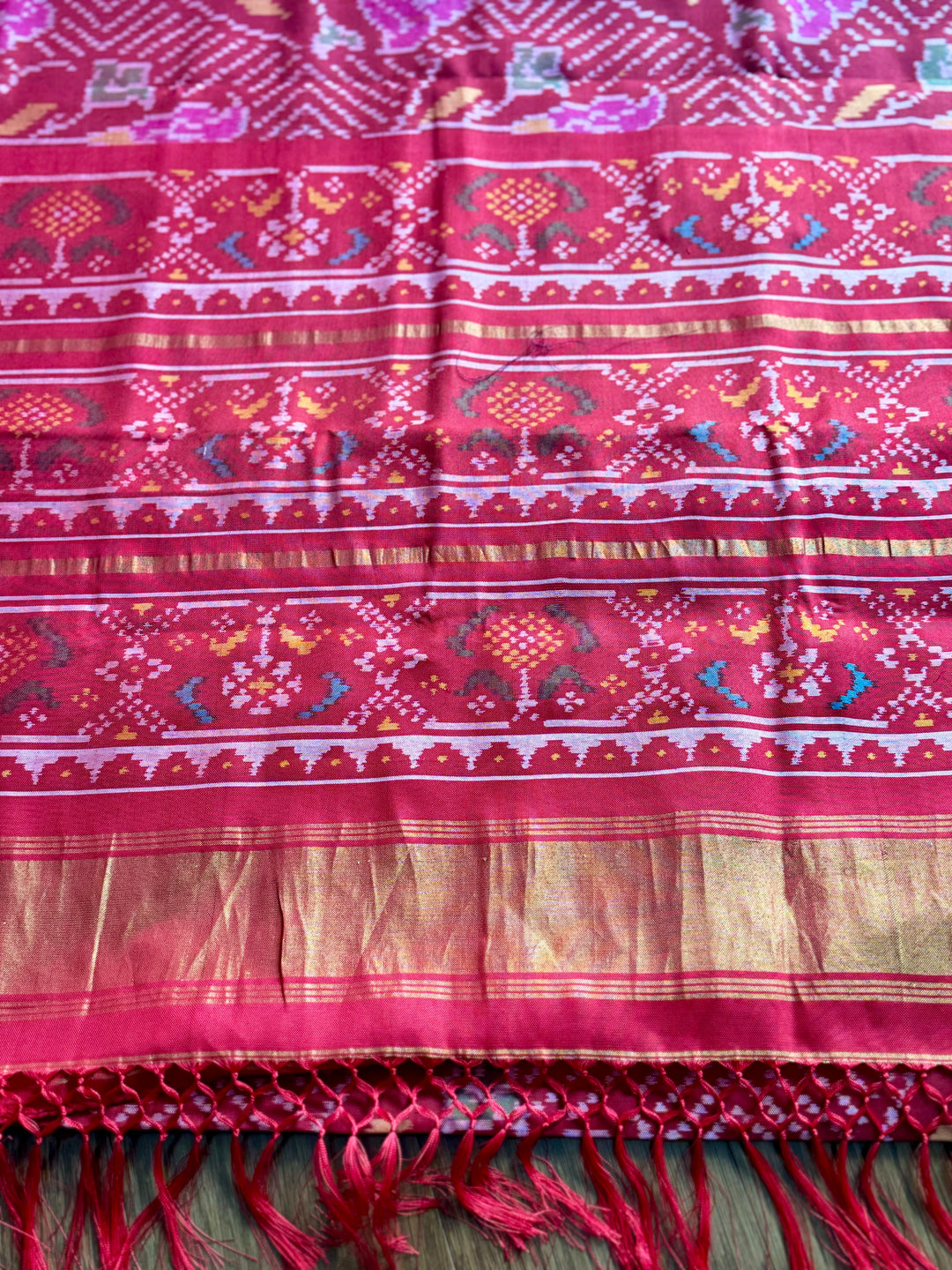 Red color semi (double) ikat patan Patola pure silk saree