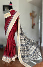 Maroon with cream combination khandua ikat pure silk saree from Odisha Weaves