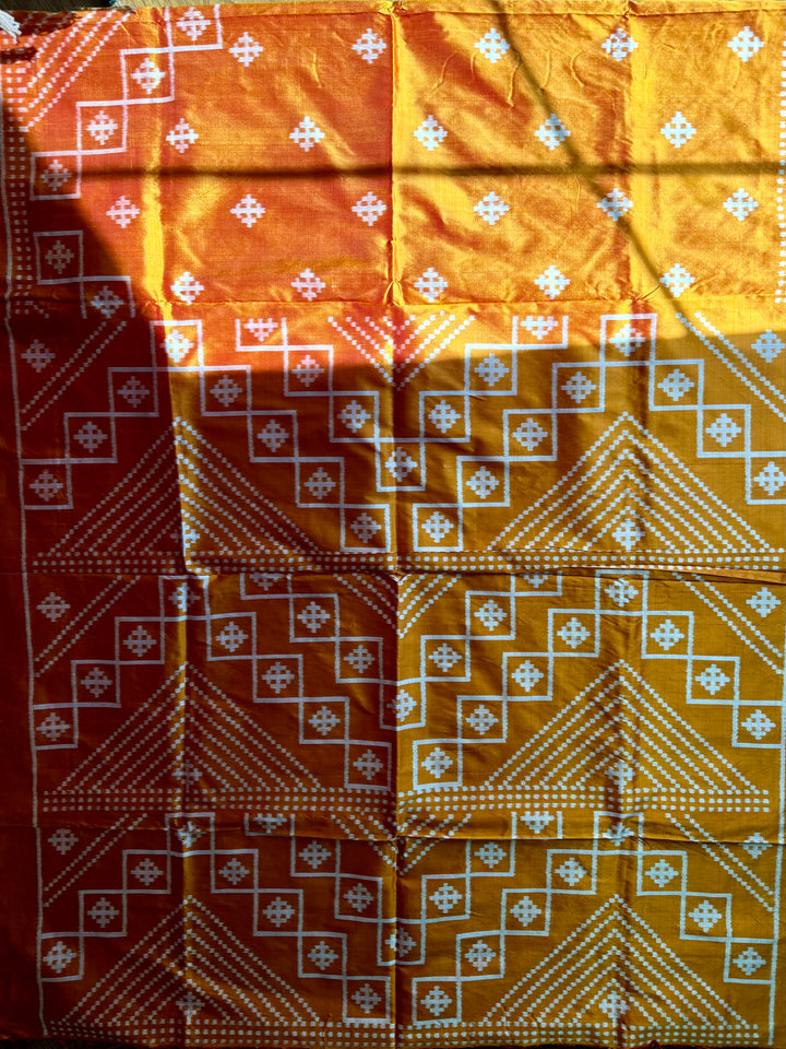 Orange color handwoven ikat pure silk saree|Odisha Weaves|Contemporary Ikat|
