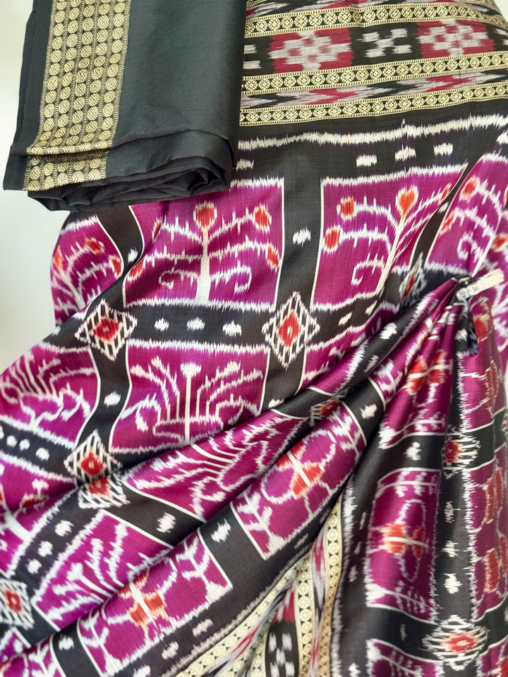 Handwoven Pure Silk ikat Khandua Saree Magenta|Mishrita |Odisha Weaves