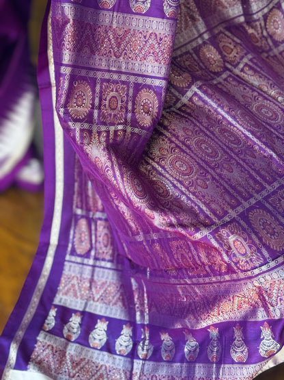 Purple Bomkai Pure Silk Saree