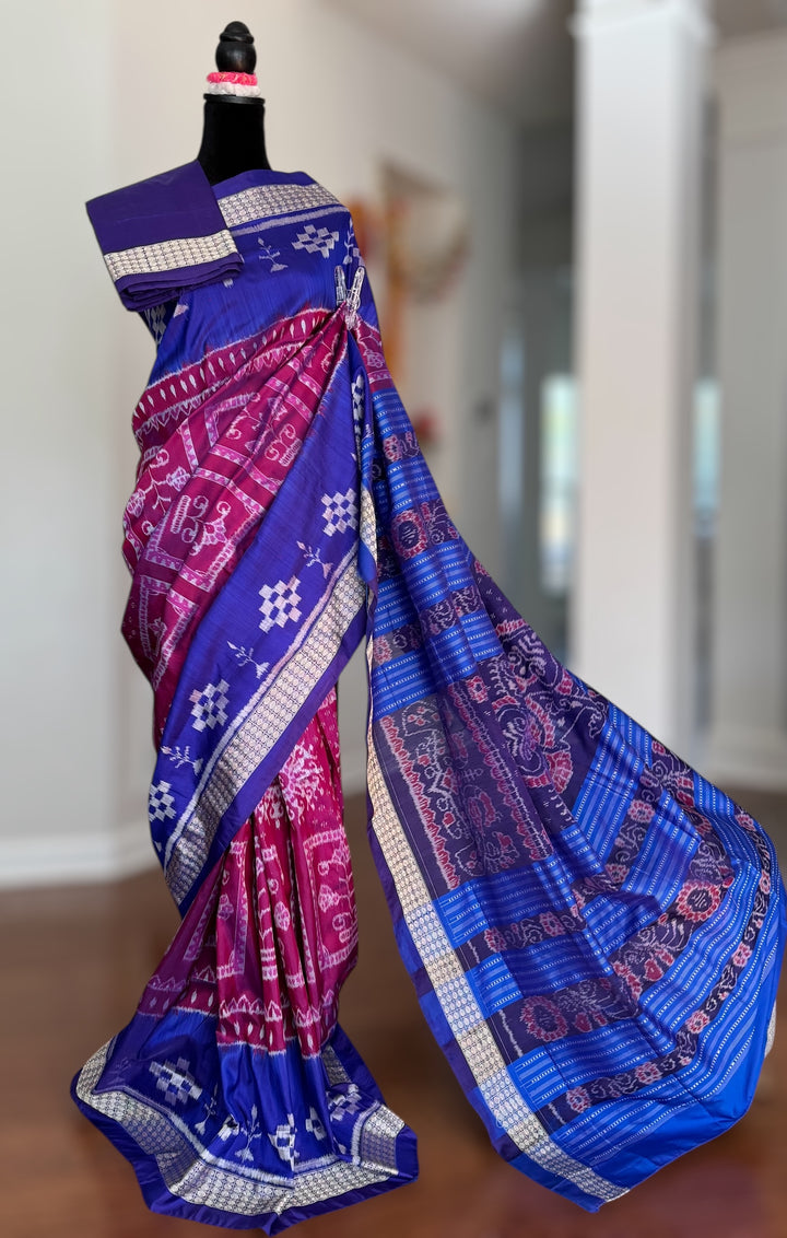 Pink handwoven Sambalpuri Ikat Silk saree |Odisha Weaves