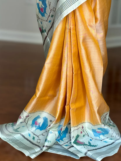Sandalwood single ikat patan Patola pure silk saree