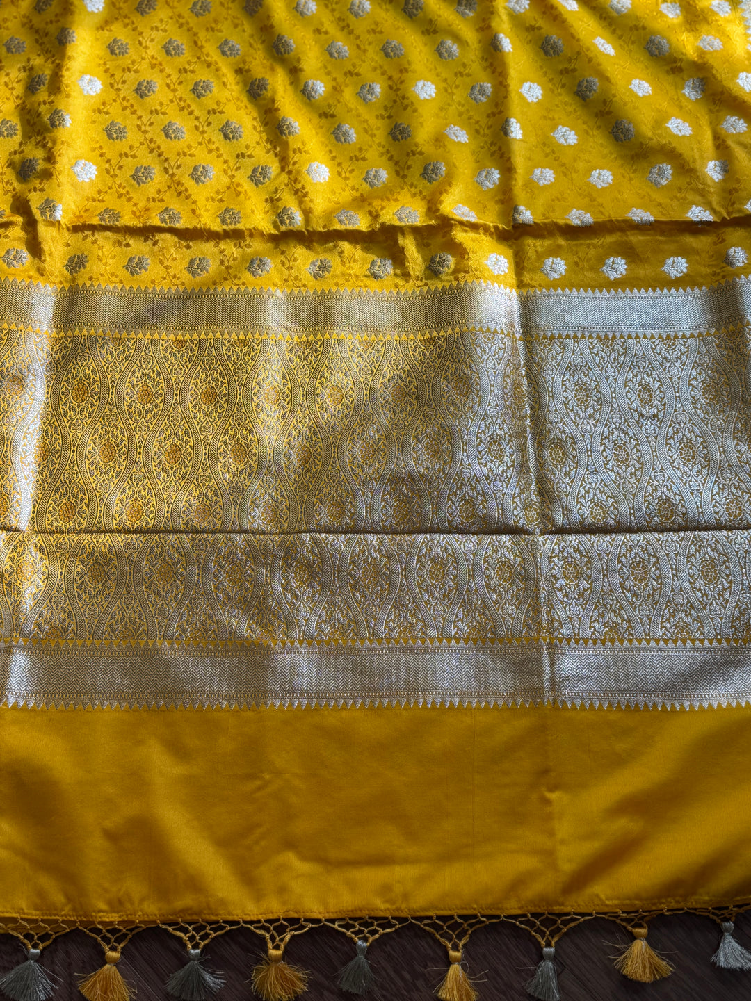 Banarasi Semi Mashru Silk Yellow color Saree|Value Vogue
