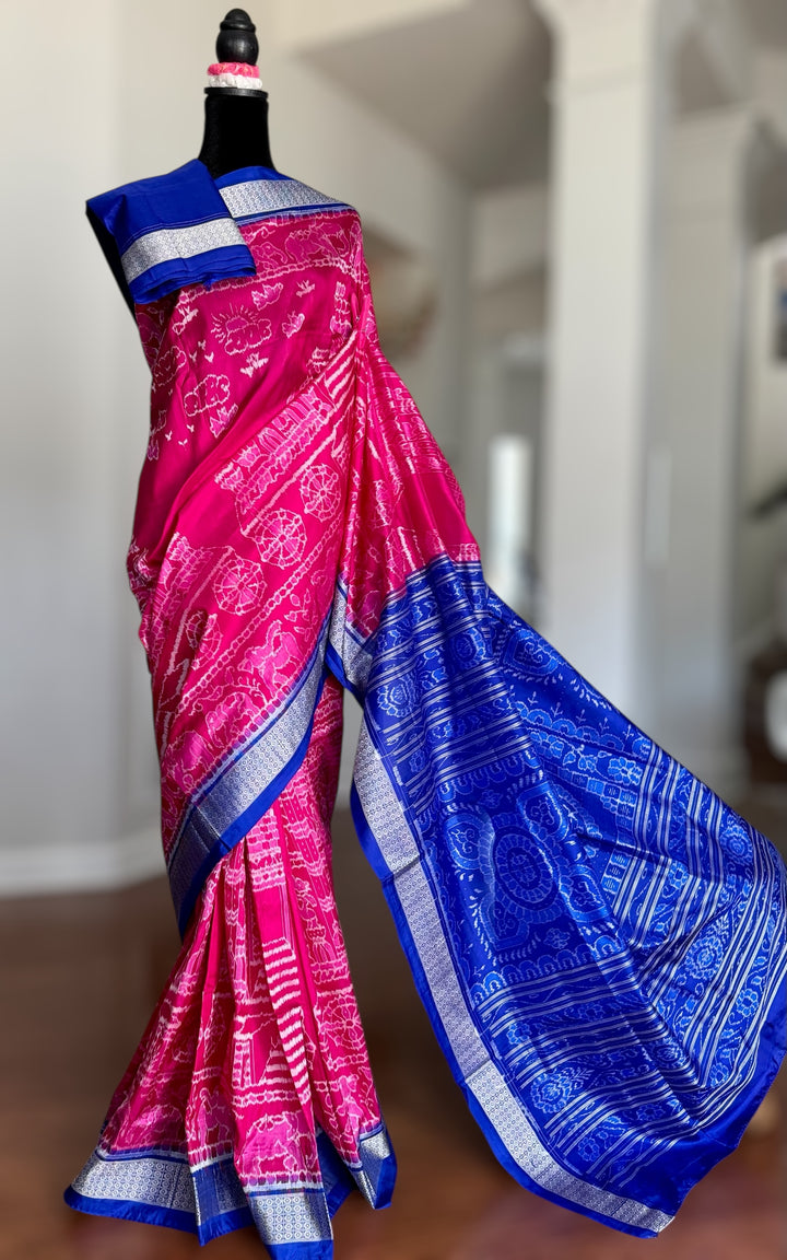 Large Konark Motif unique handwoven Sambalpuri ikat pure silk saree|Odisha Weaves|