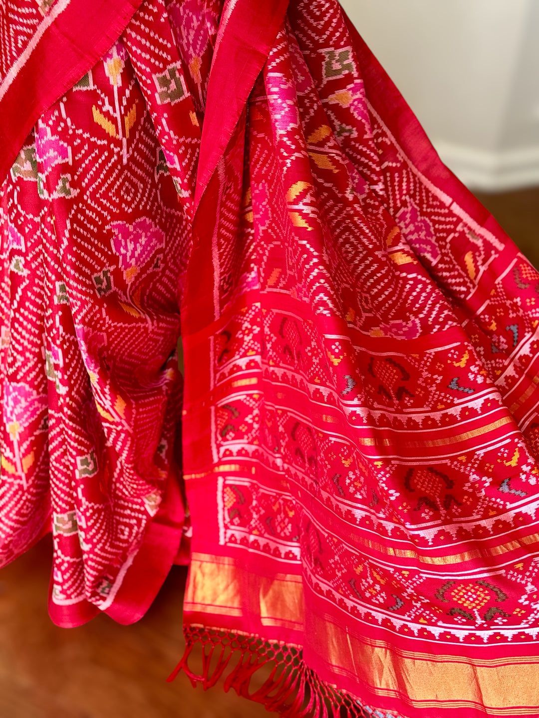 Red color semi (double) ikat patan Patola pure silk saree