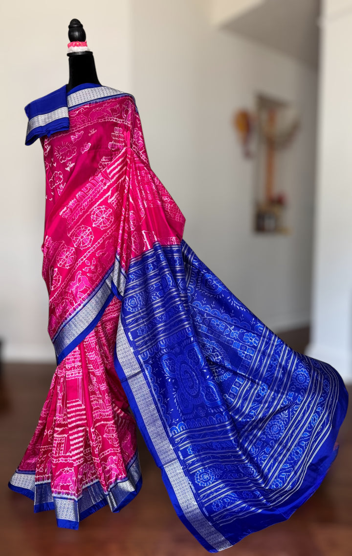 Large Konark Motif unique handwoven Sambalpuri ikat pure silk saree|Odisha Weaves|