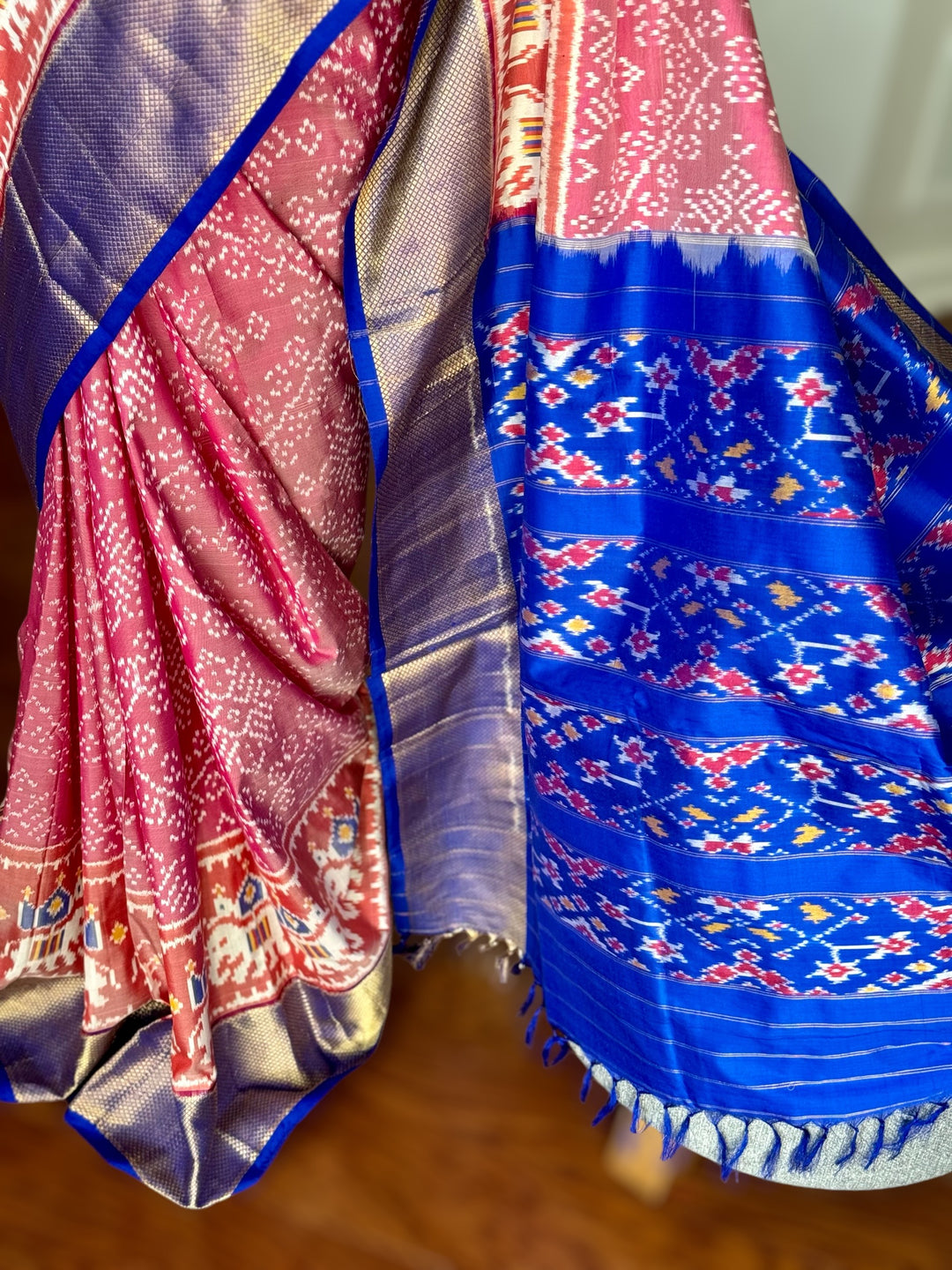 Shot pink Pochampally ikat pure silk saree
