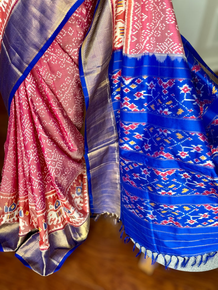 Shot pink Pochampally ikat pure silk saree