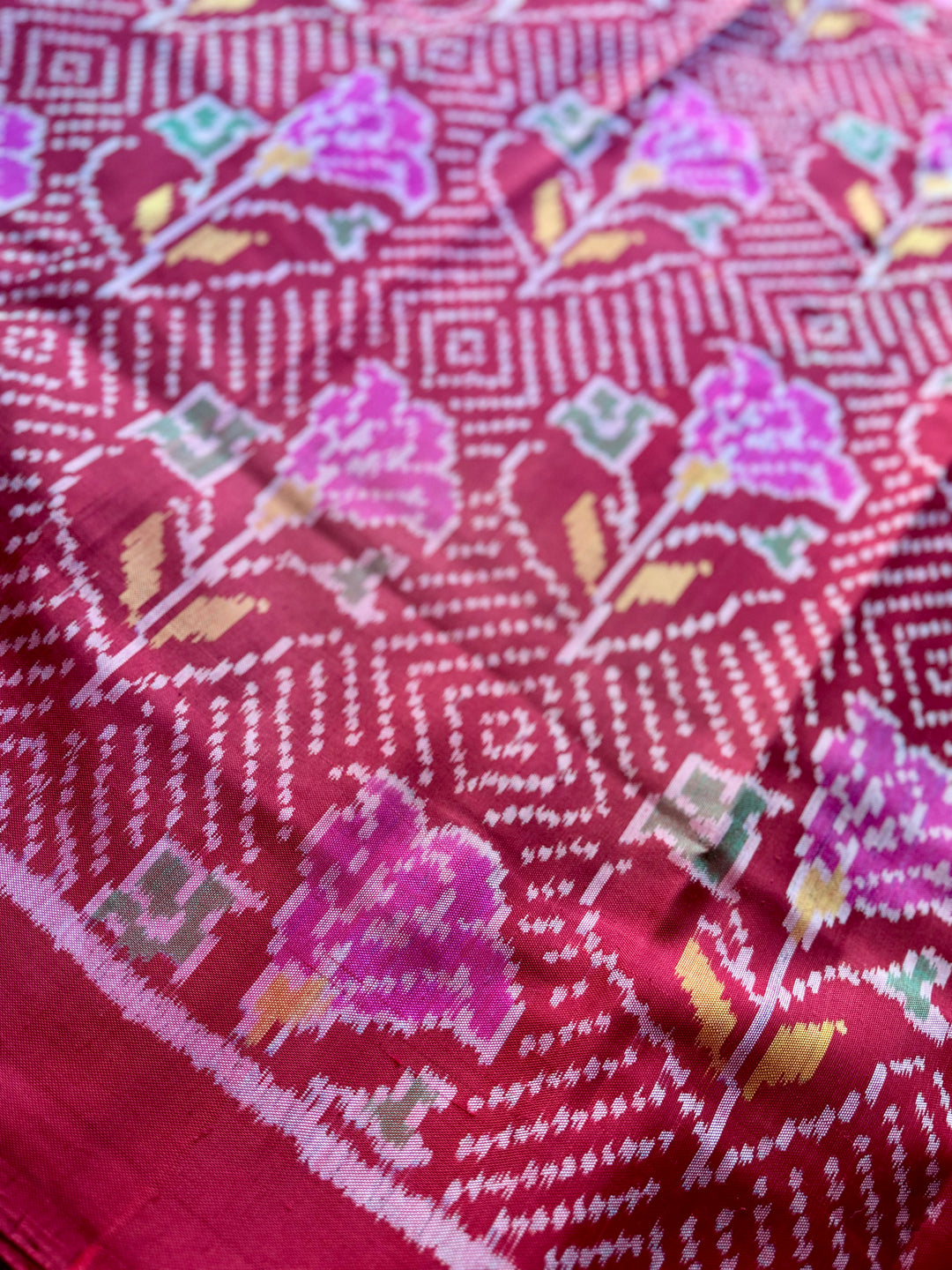 Red color semi (double) ikat patan Patola pure silk saree