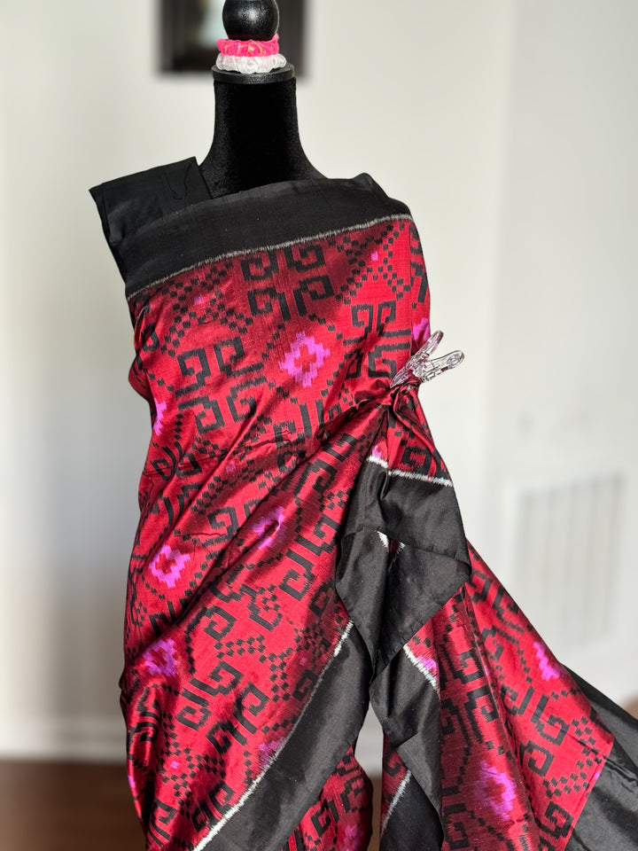Maroon-ish red contemporary ikat from Odisha Weaves
