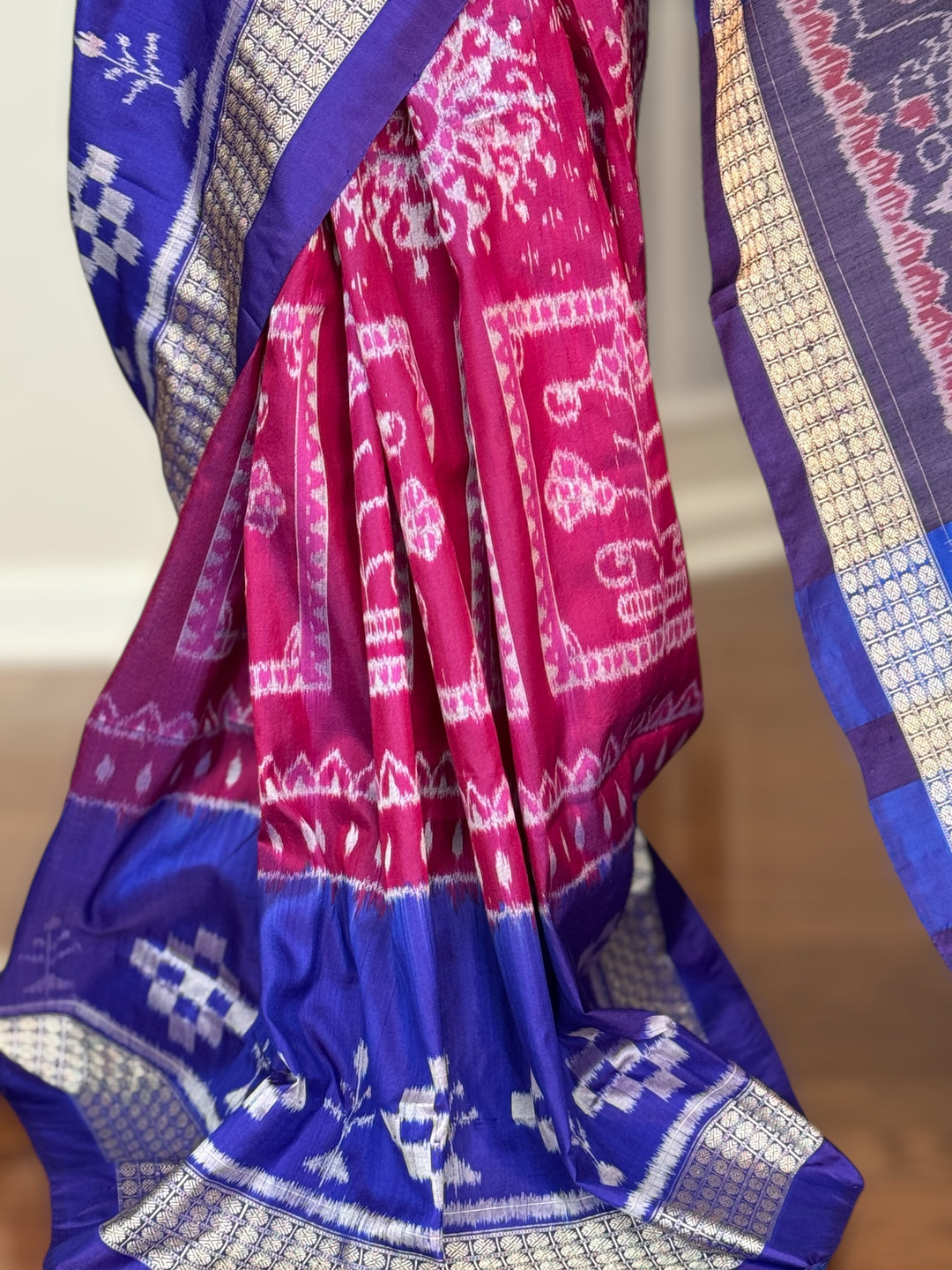 Pink handwoven Sambalpuri Ikat Silk saree |Odisha Weaves