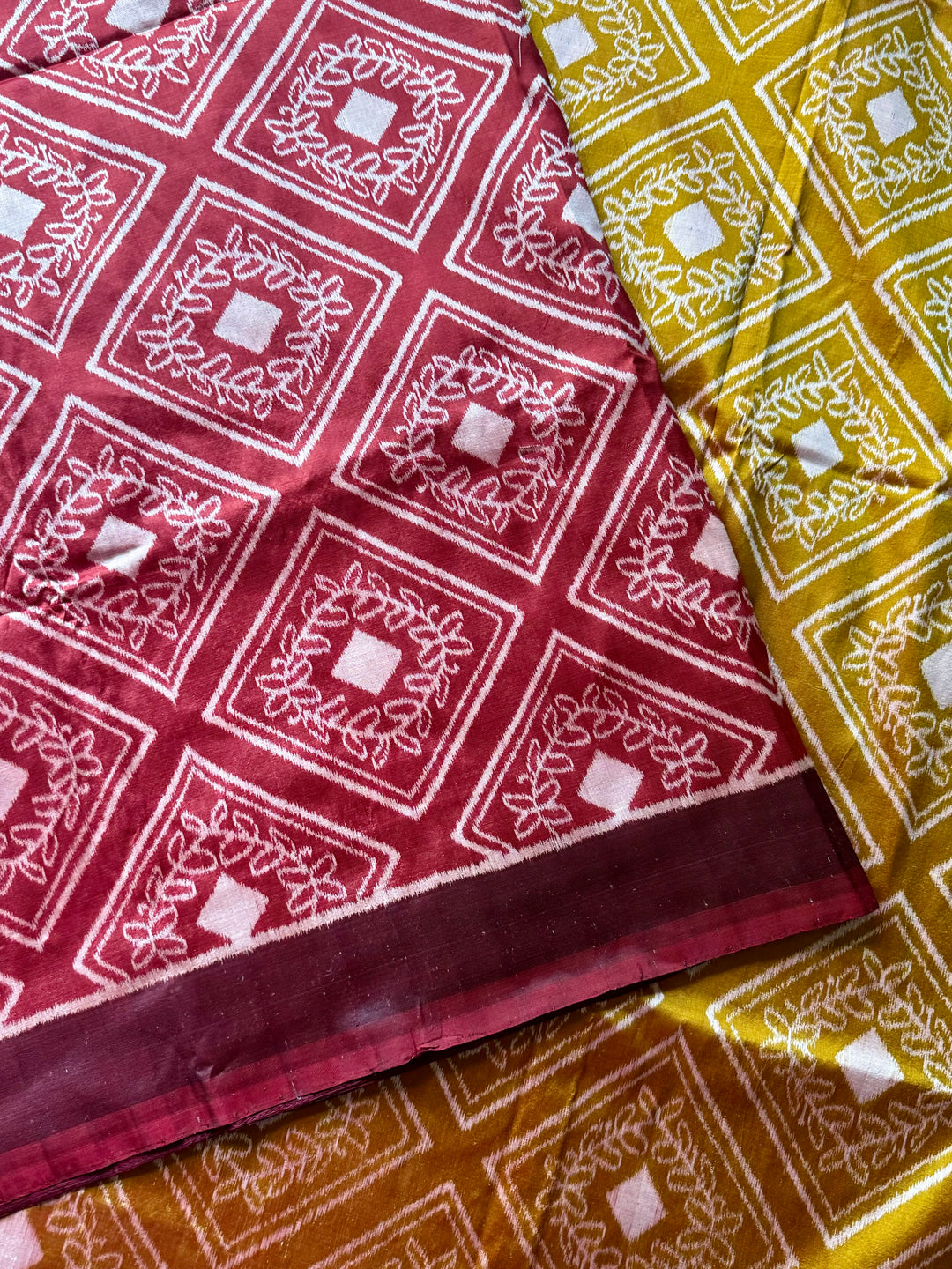 High quality contemporary Ikat Pure silk saree in light rust red
