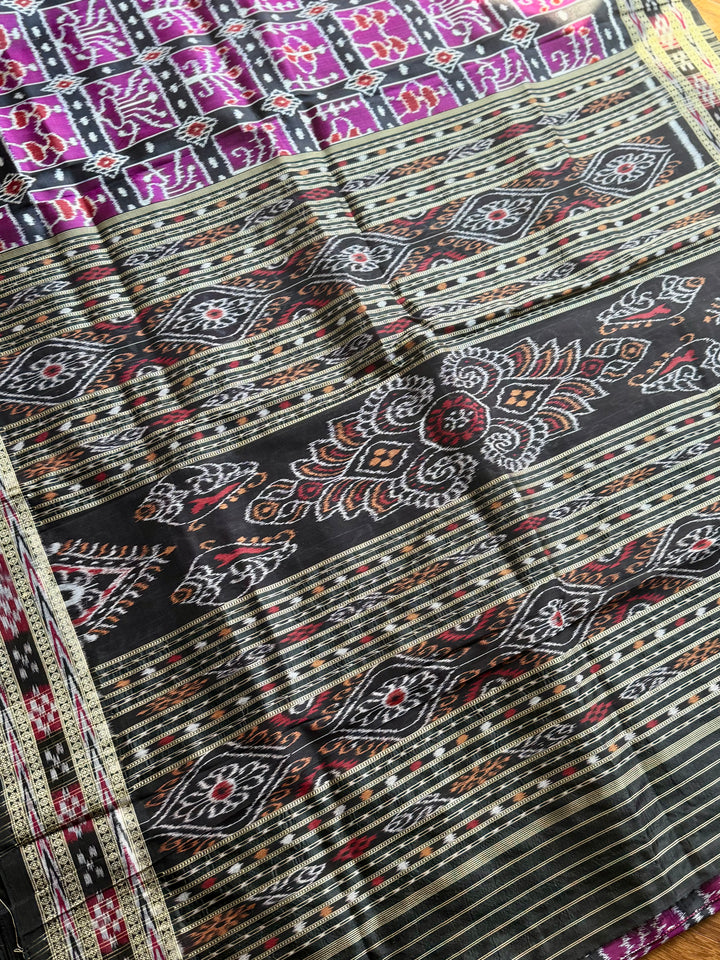 Handwoven Pure Silk ikat Khandua Saree Magenta|Mishrita |Odisha Weaves