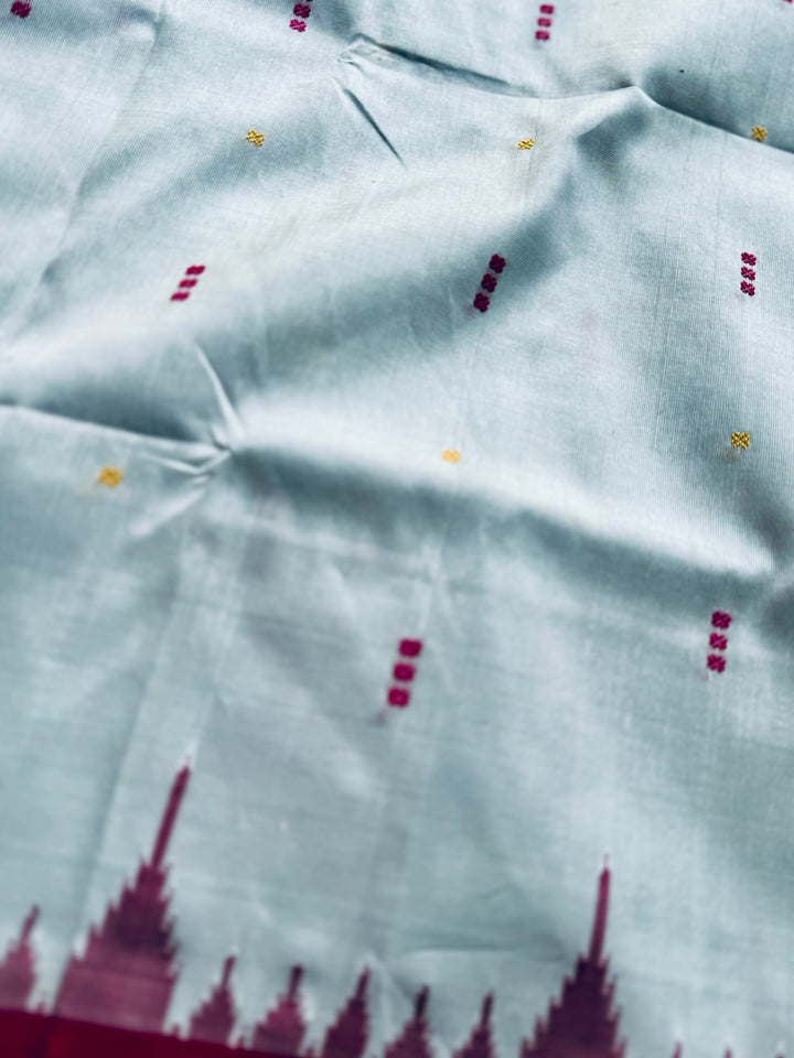 Blueish Grey with Magenta Phoda kumbha Sambalpuri handwoven pure Silk Saree with Dobby weaved Pallu |Odisha Weaves