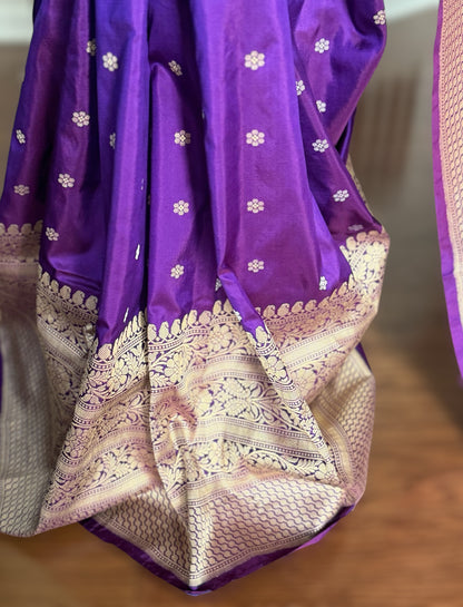 Exquisite piece of Banarasi handloom katan pure silk saree in purple