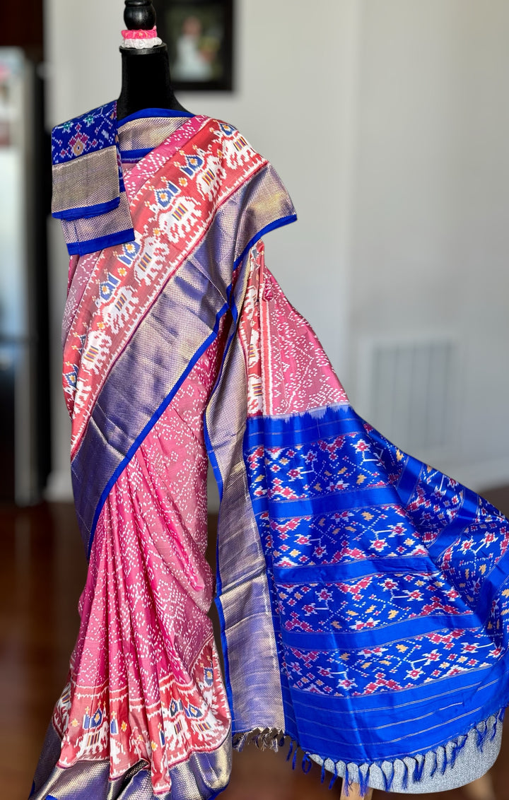Shot pink Pochampally ikat pure silk saree