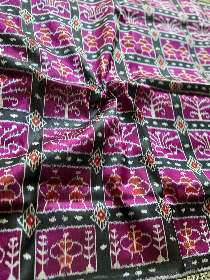 Handwoven Pure Silk ikat Khandua Saree Magenta|Mishrita |Odisha Weaves