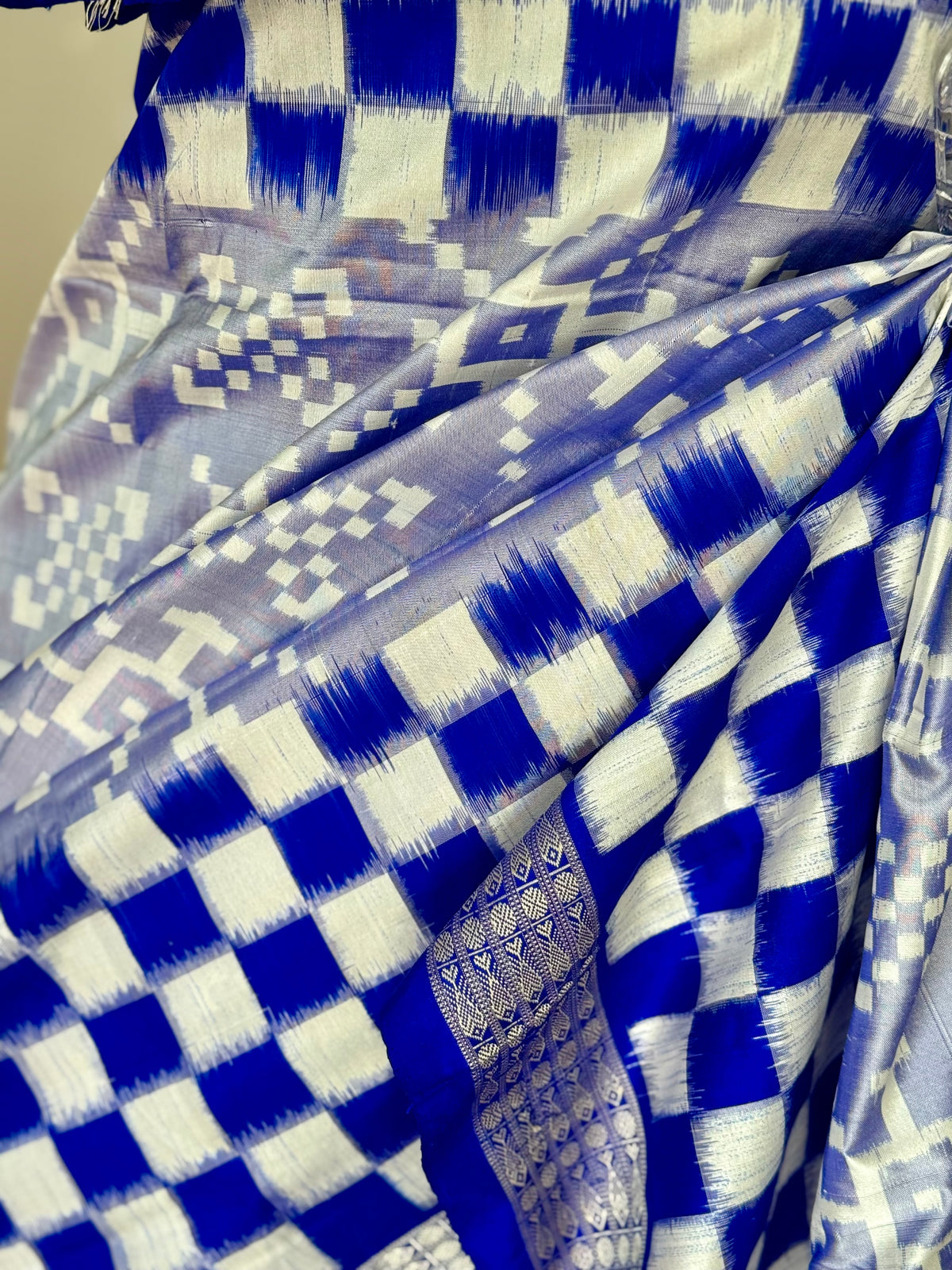 Blue handwoven pasapali Sambalpuri ikat pure silk saree | Odisha weaves