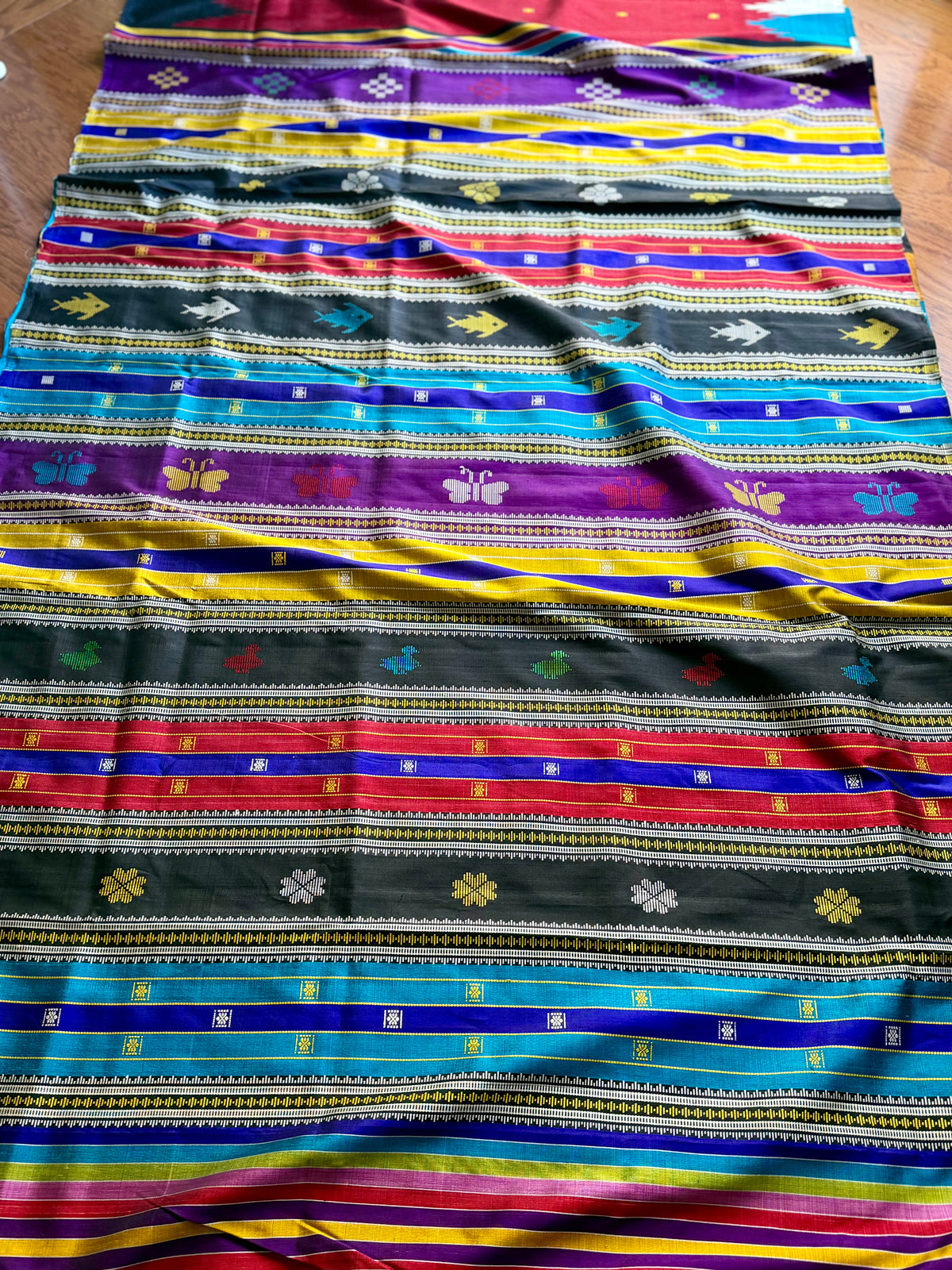 Maroon Berhampuri Pure Silk Saree with multi color Double pallu