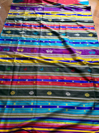 Maroon Berhampuri Pure Silk Saree with multi color Double pallu