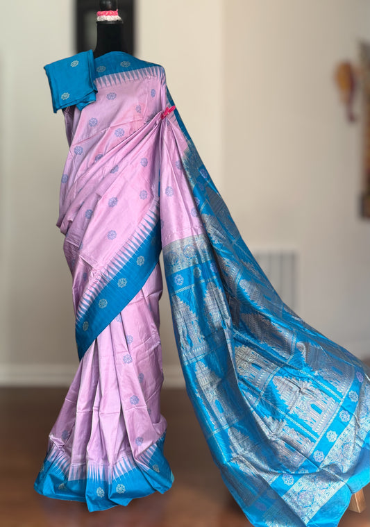 Pale Lavender handoven konark chakra Bomkai Pure silk saree