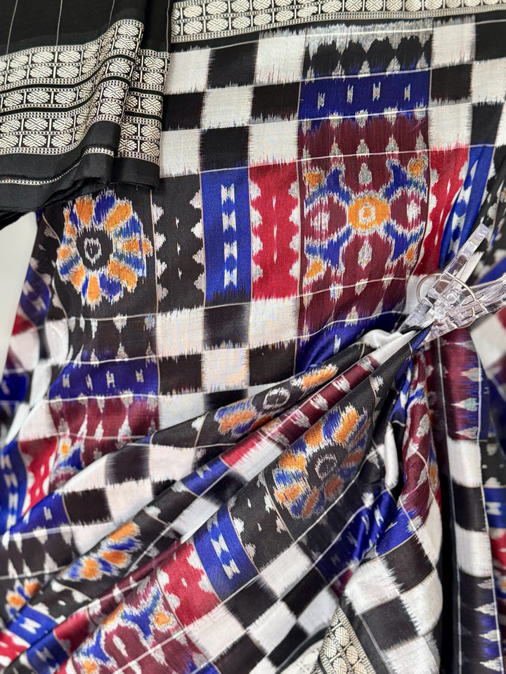 Handwoven Utkal Laxmi Sambalpuri ikat pure silk saree, Maroon Ikat pallu|Odisha Weaves|